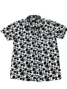 Empyre Men’s Tate Roses White & Blue Short Sleeve Button-Down Shirt - Size M